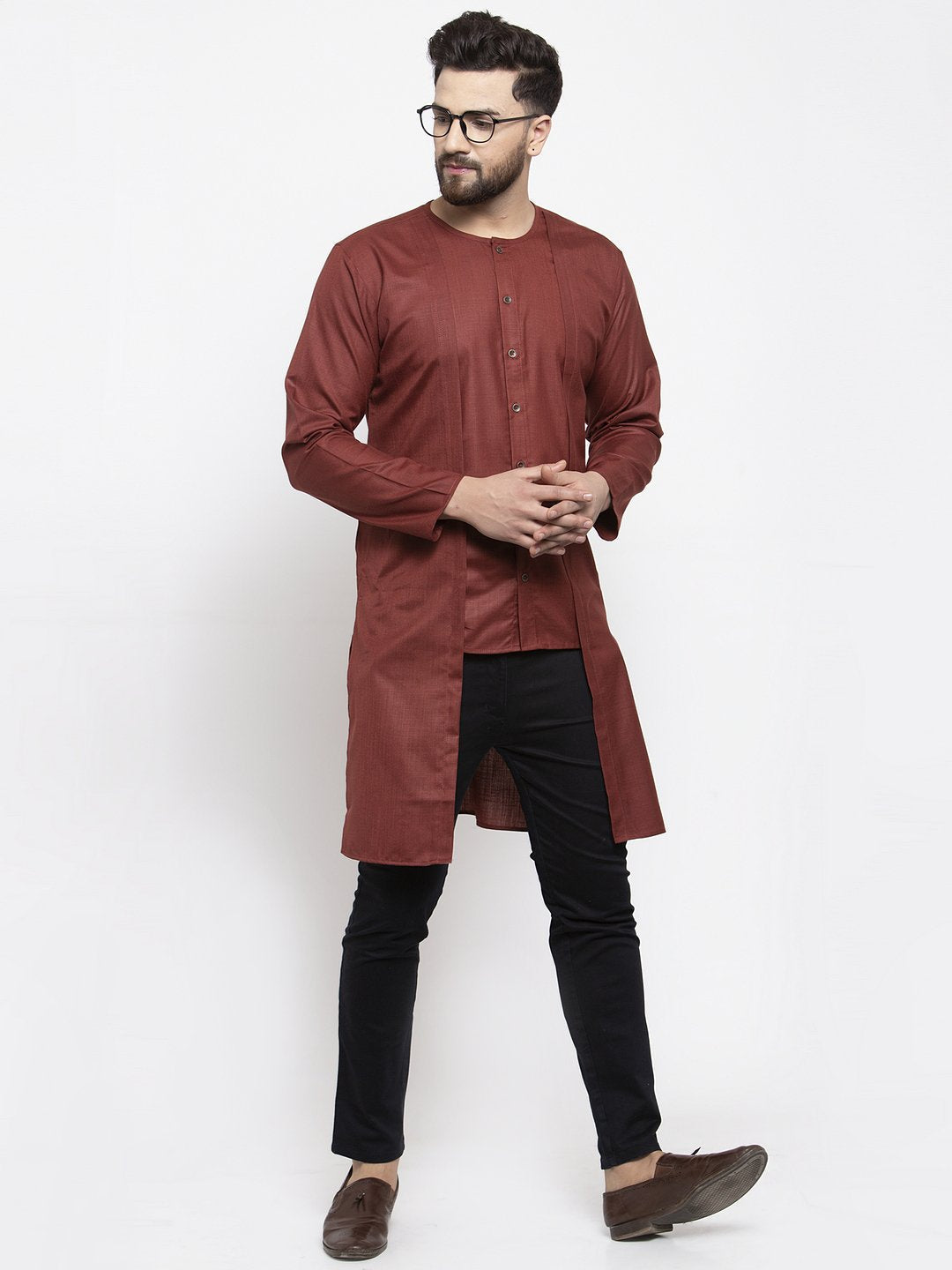 Jompers Men Maroon Solid high-low Kurta