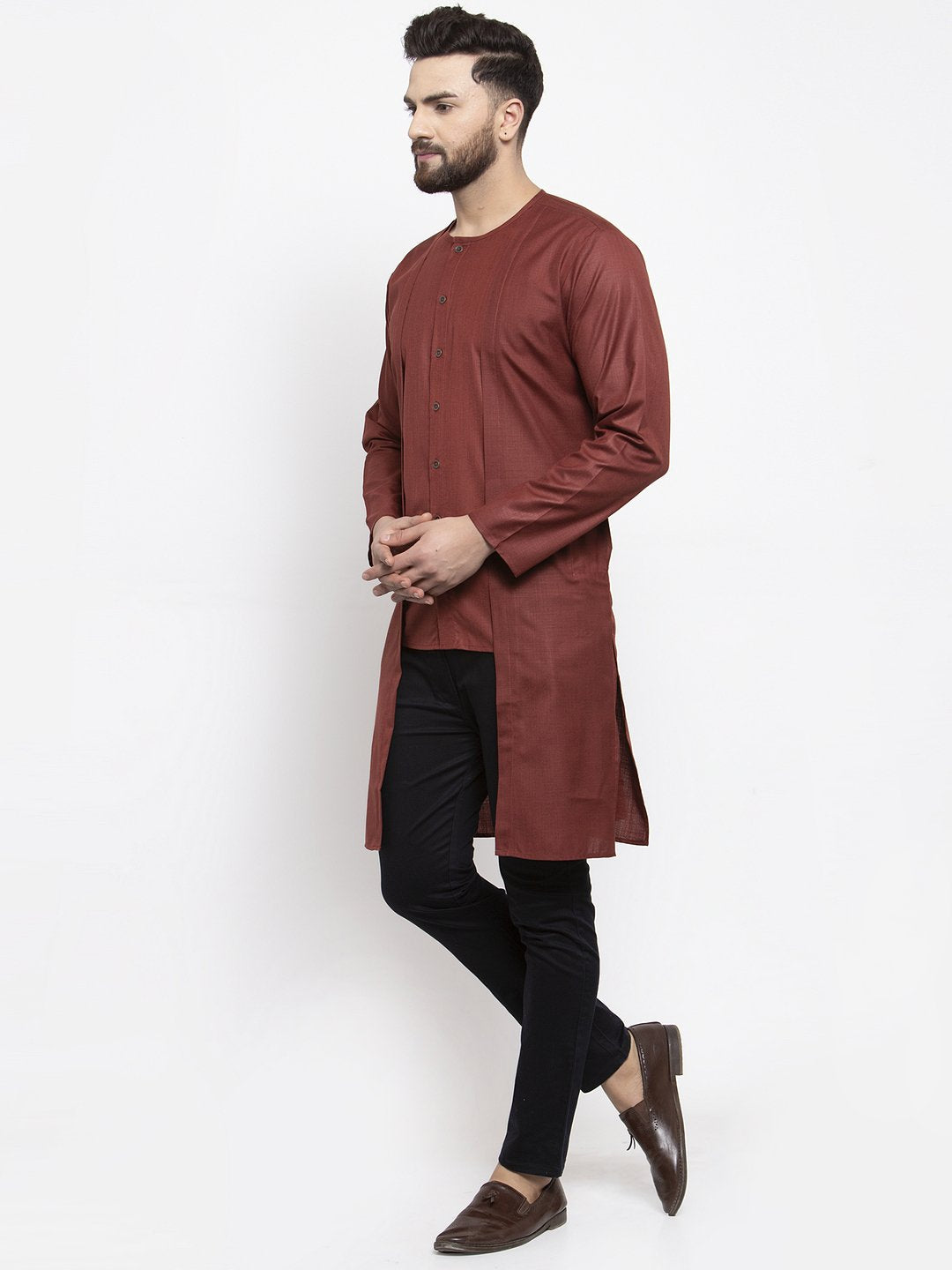 Jompers Men Maroon Solid high-low Kurta