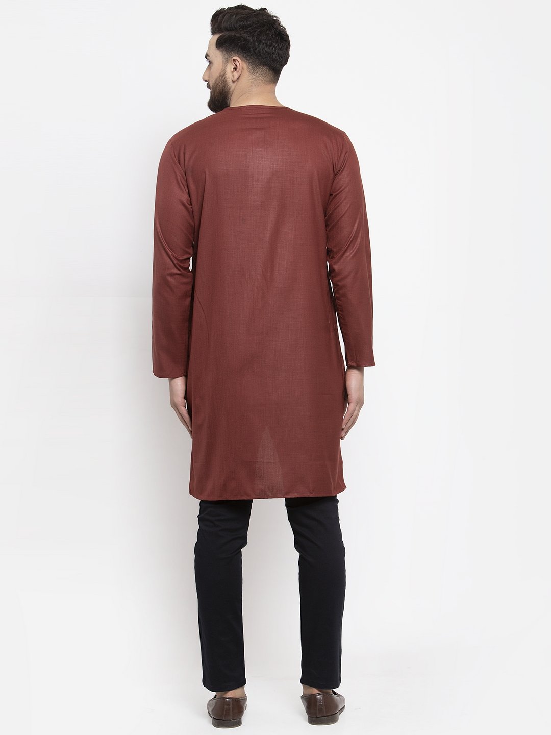 Jompers Men Maroon Solid high-low Kurta
