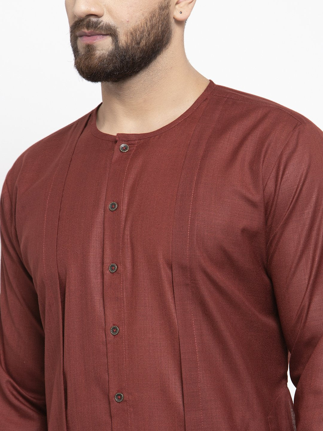 Jompers Men Maroon Solid high-low Kurta