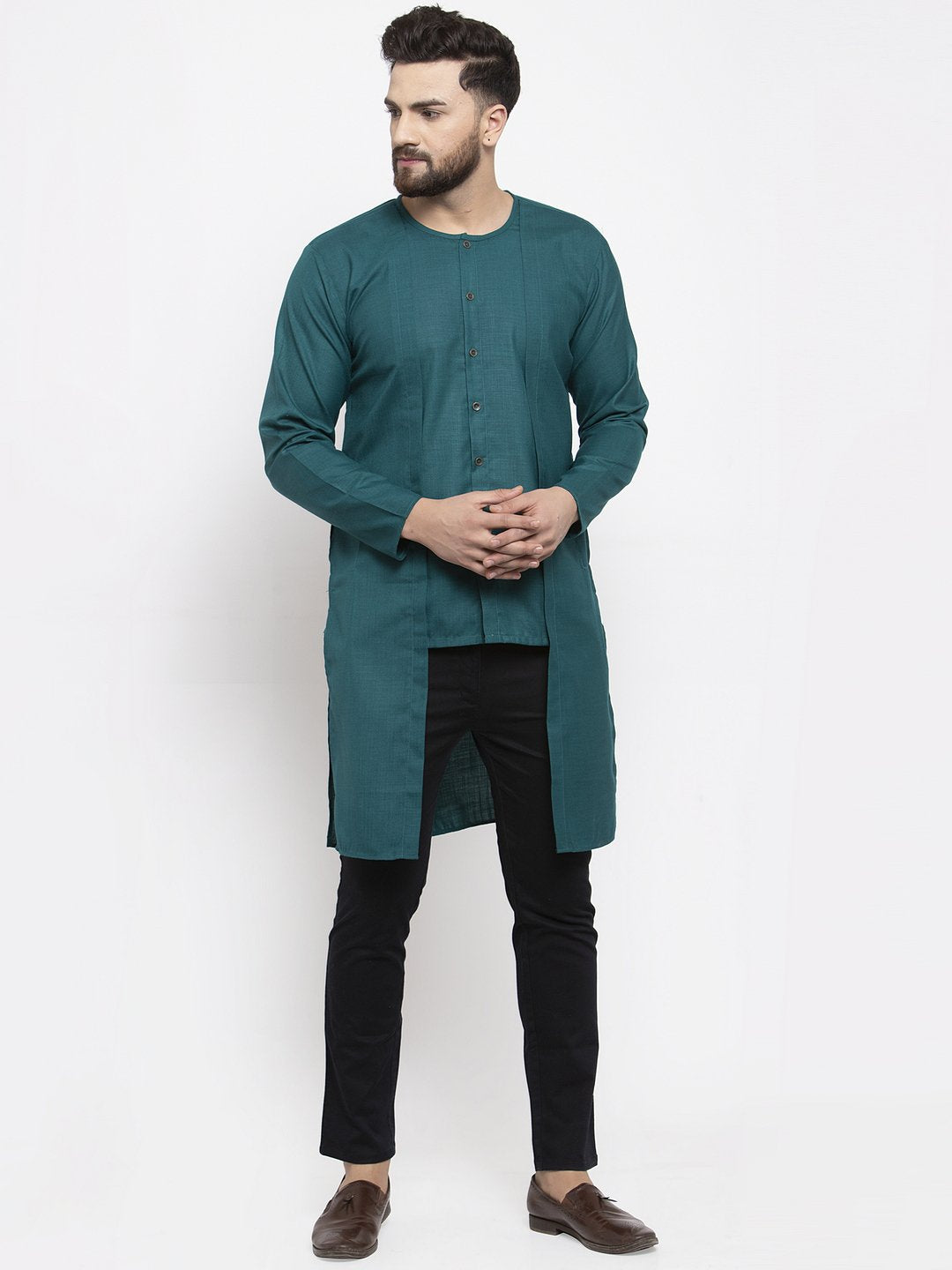 Jompers Men Teal Solid high-low Kurta