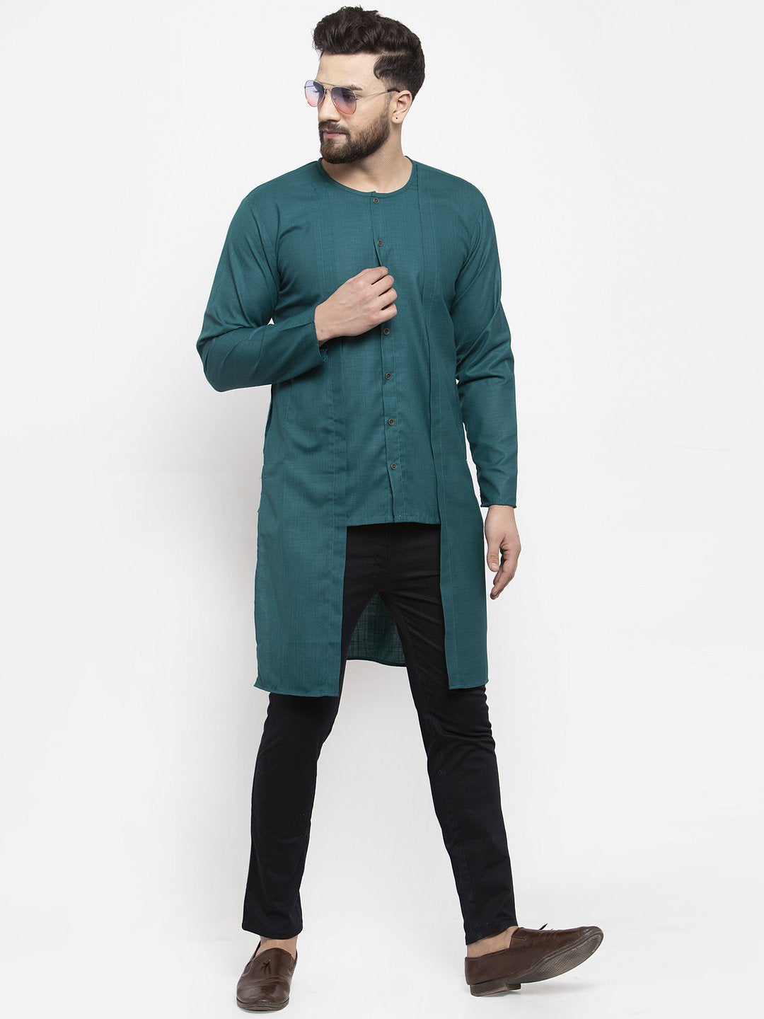 Jompers Men Teal Solid high-low Kurta