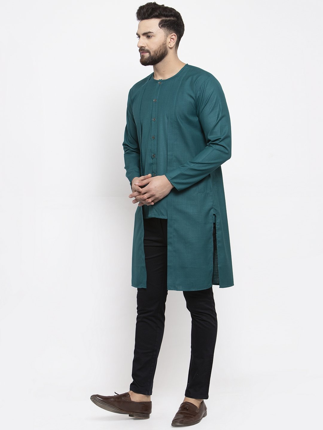Jompers Men Teal Solid high-low Kurta