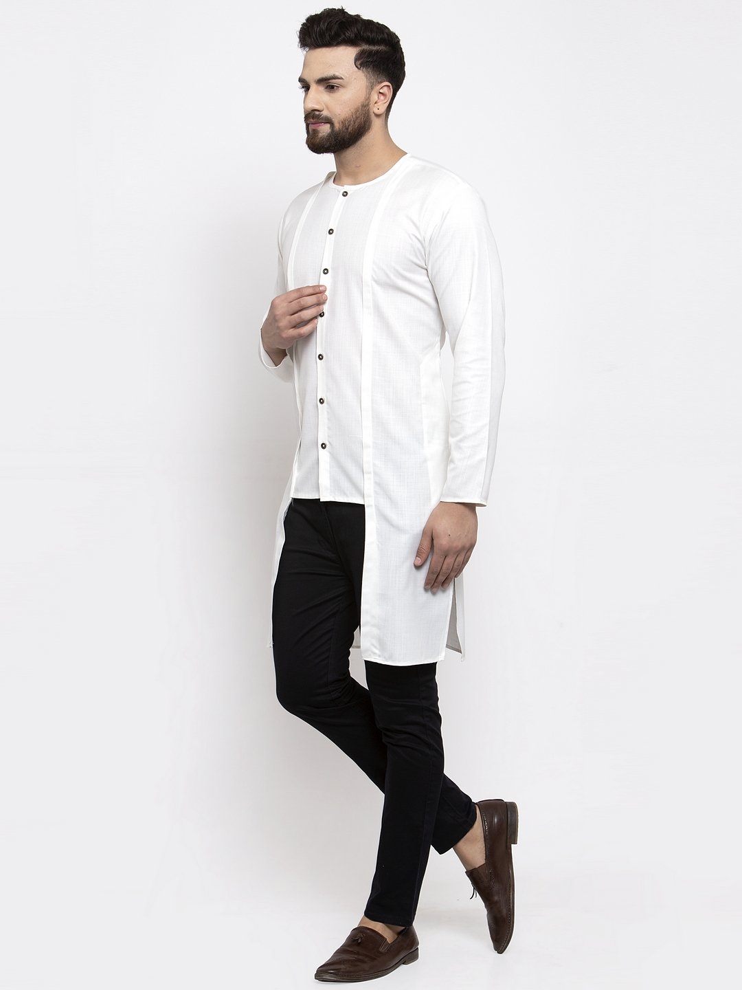 Jompers Men White Solid high-low Kurta