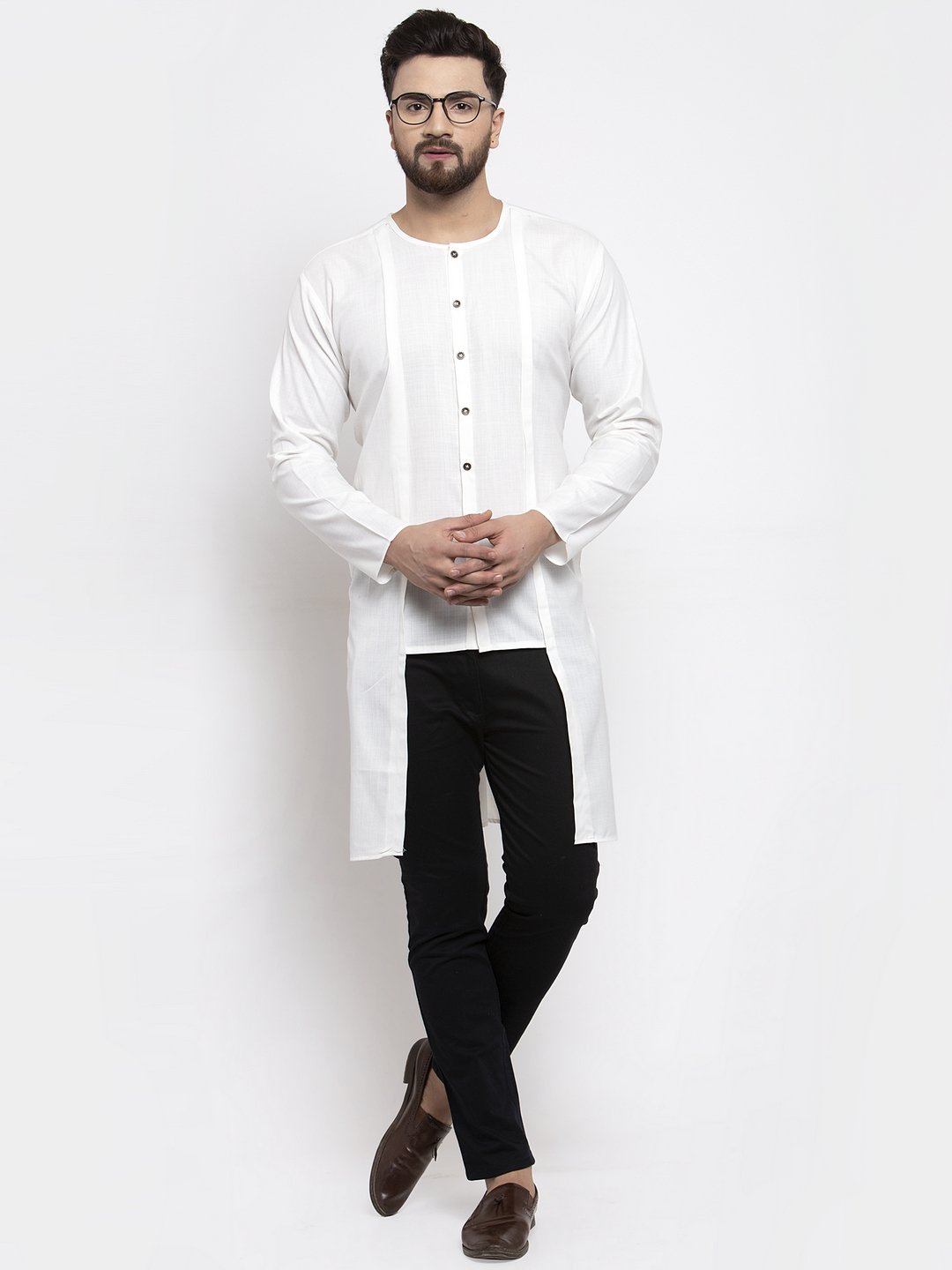 Jompers Men White Solid high-low Kurta