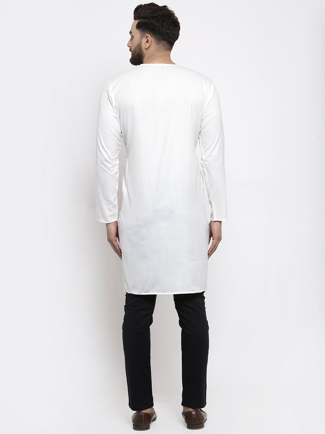 Jompers Men White Solid high-low Kurta
