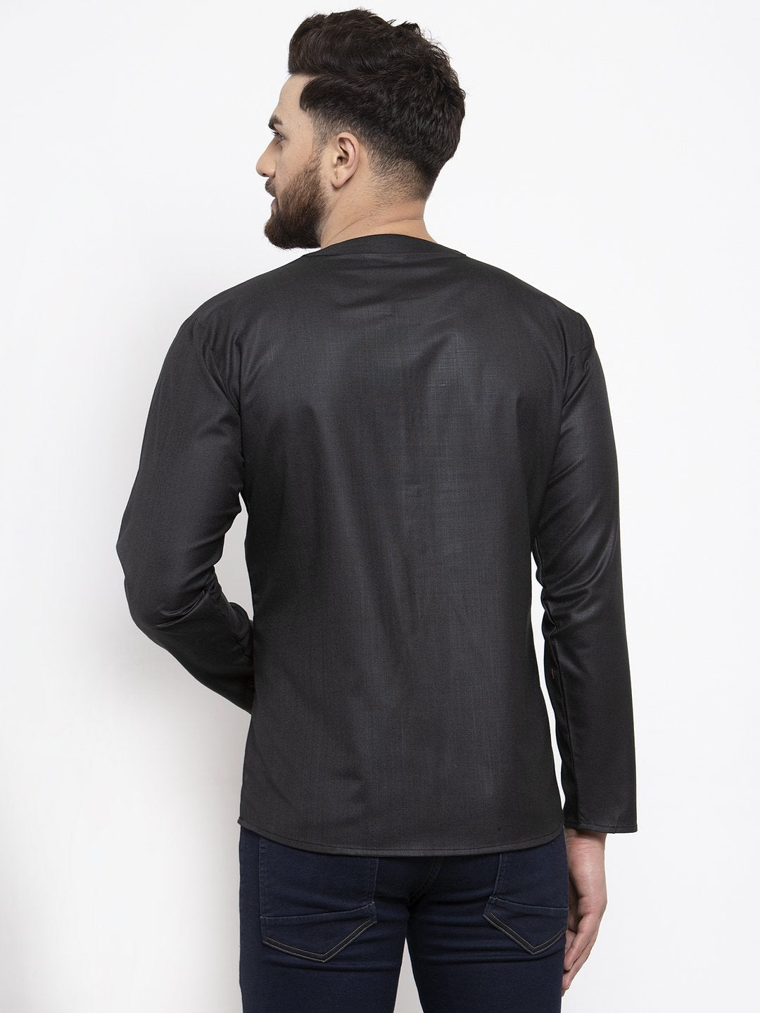 Jompers Men Black Solid Straight Short Kurta