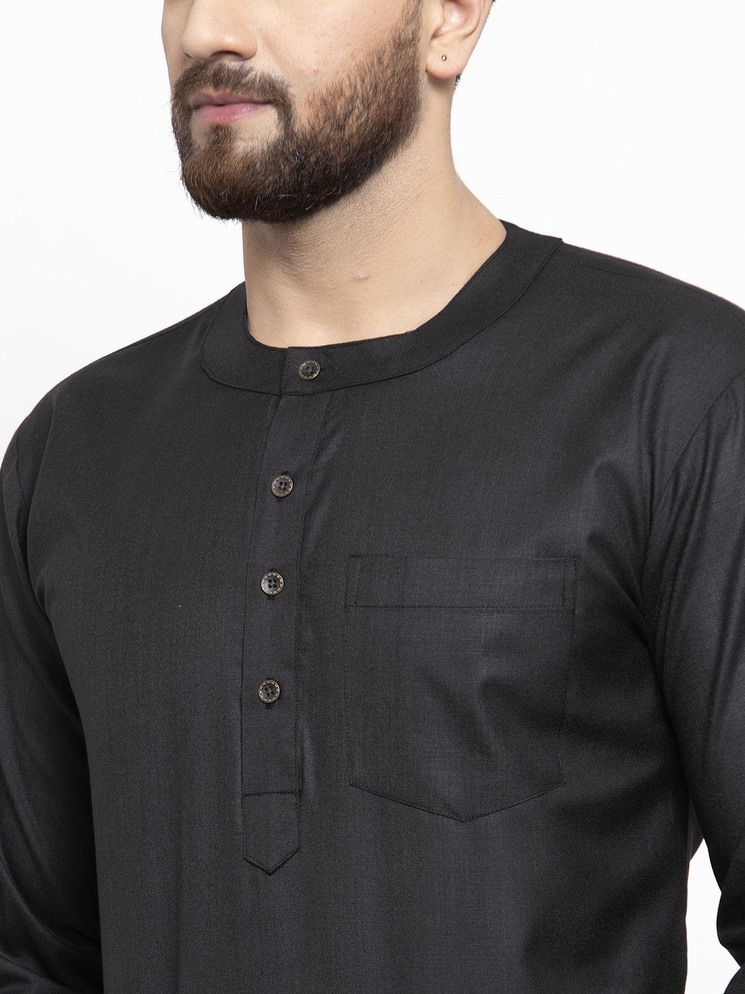 Jompers Men Black Solid Straight Short Kurta