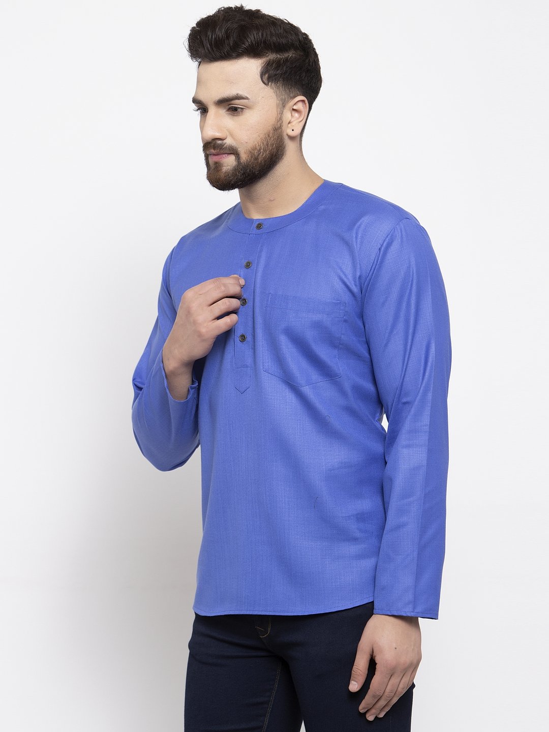 Jompers Men Blue Solid Straight Short Kurta