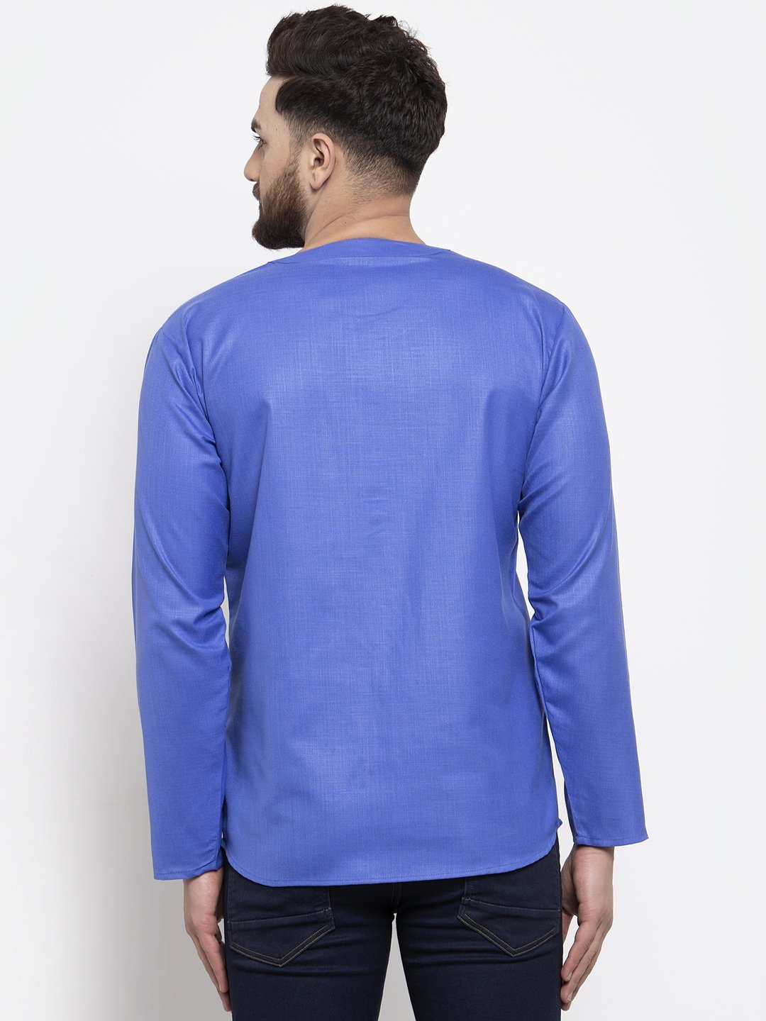 Jompers Men Blue Solid Straight Short Kurta