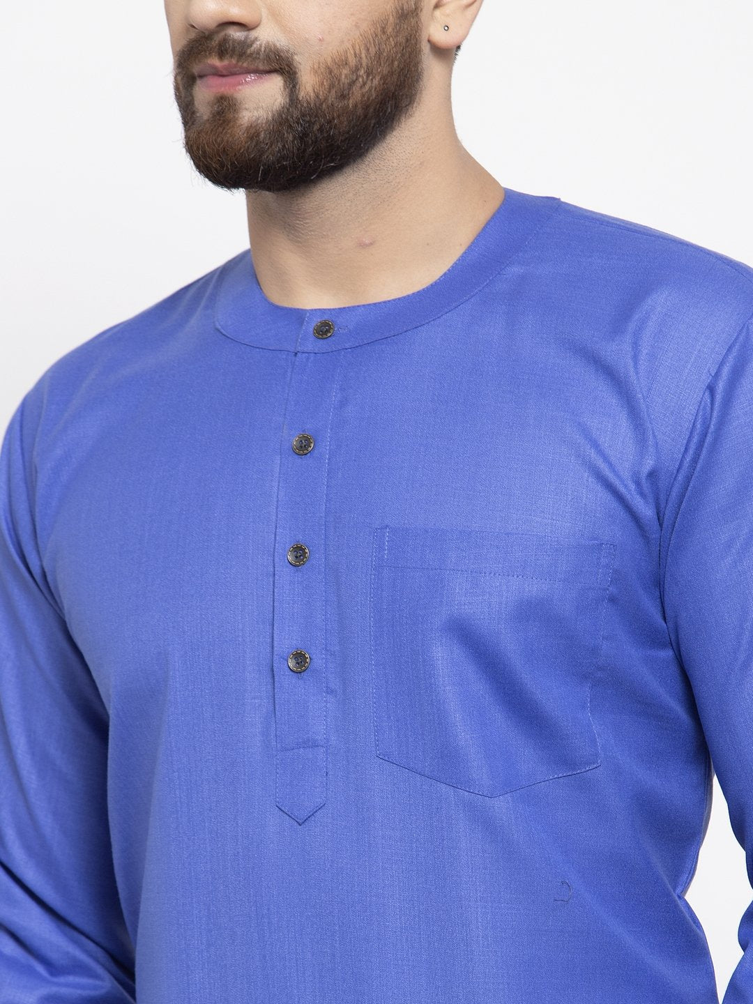 Jompers Men Blue Solid Straight Short Kurta
