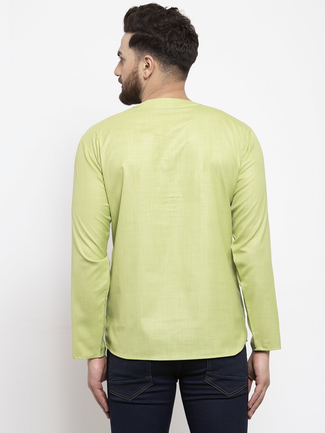 Jompers Men Green Solid Straight Short Kurta