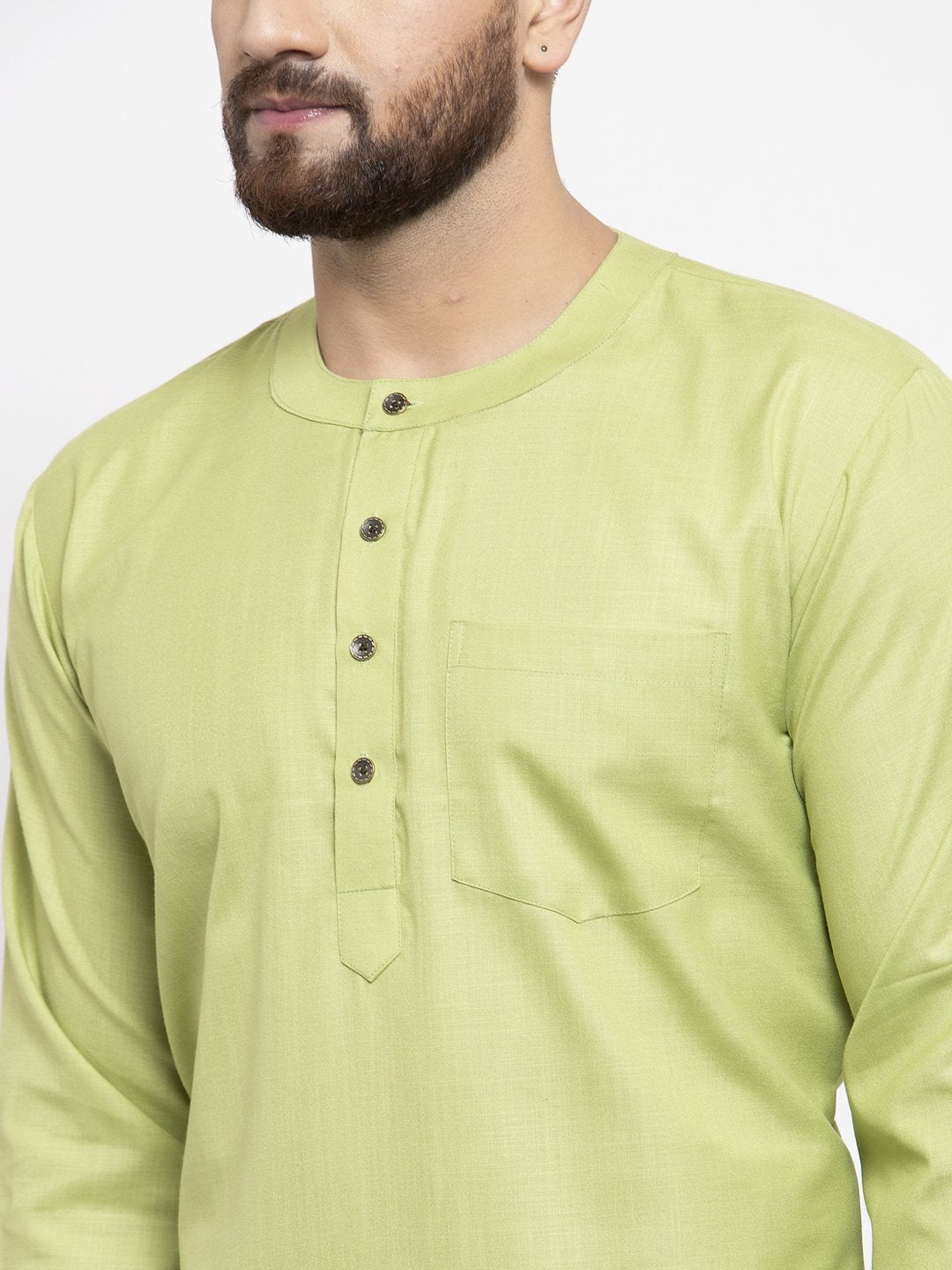 Jompers Men Green Solid Straight Short Kurta