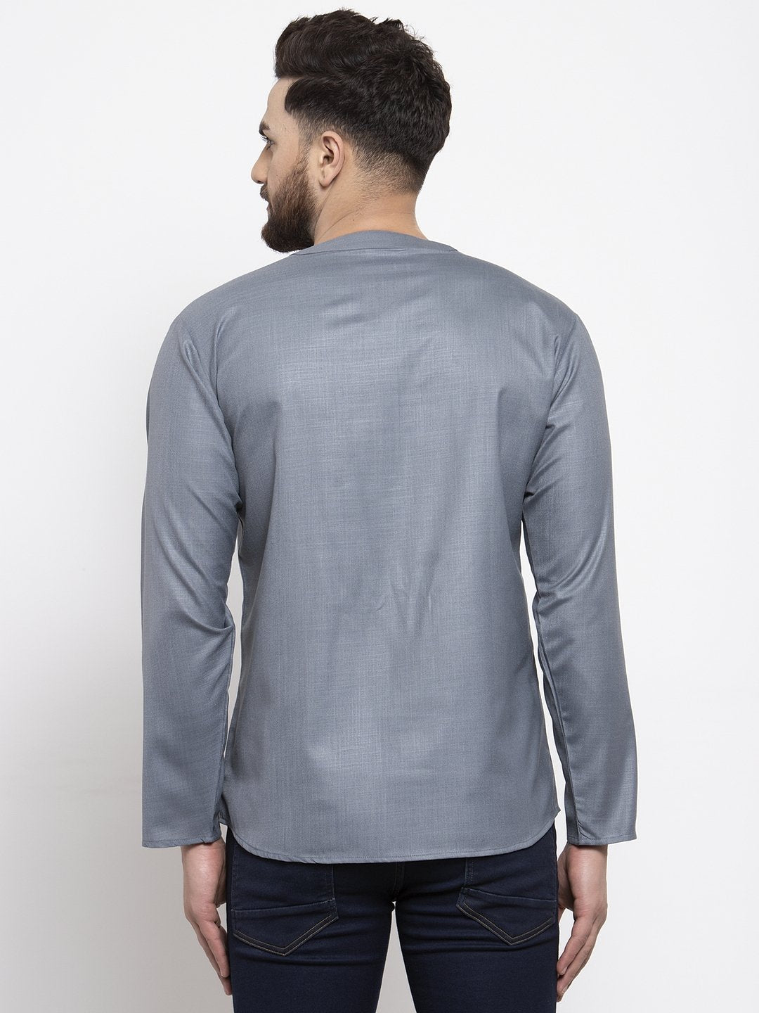 Jompers Men Grey Solid Straight Short Kurta