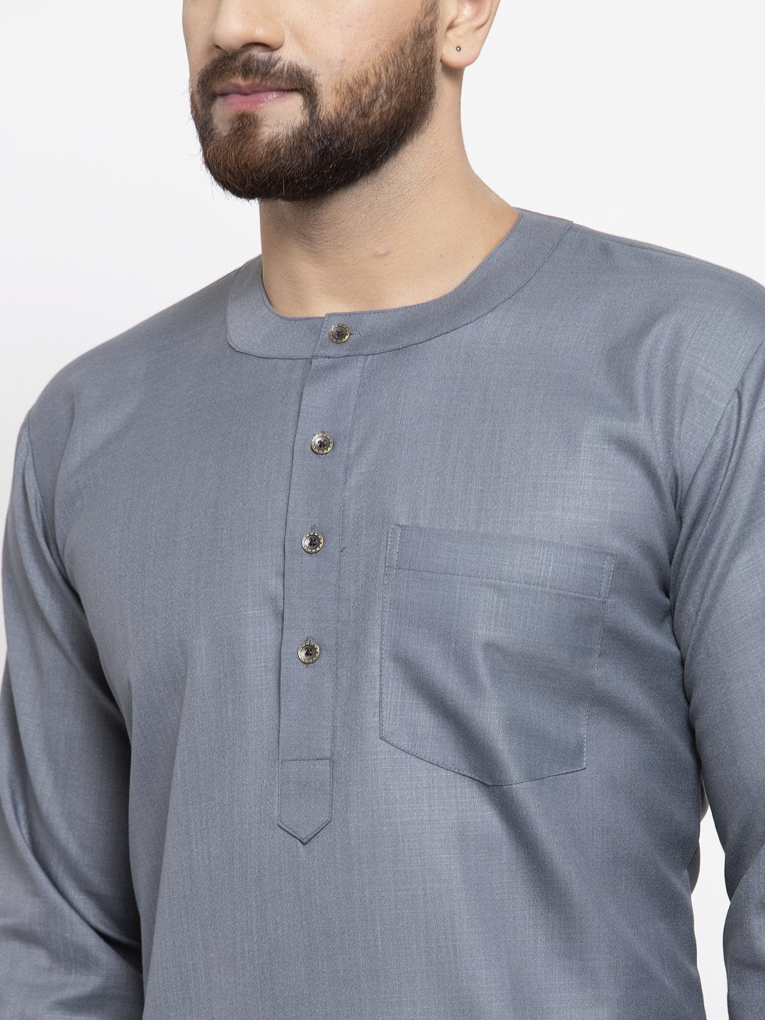 Jompers Men Grey Solid Straight Short Kurta