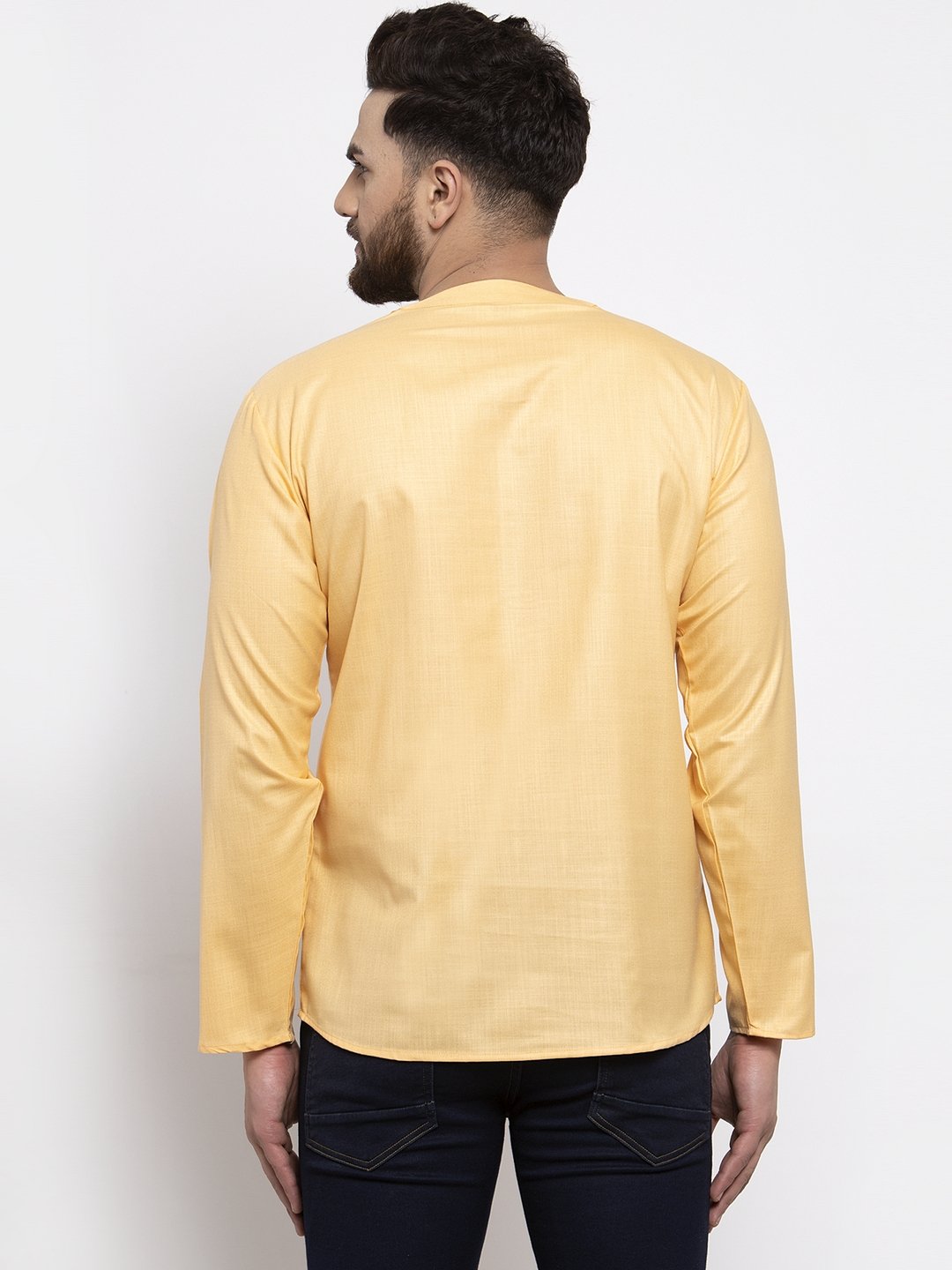 Jompers Men Mustard Solid Straight Short Kurta