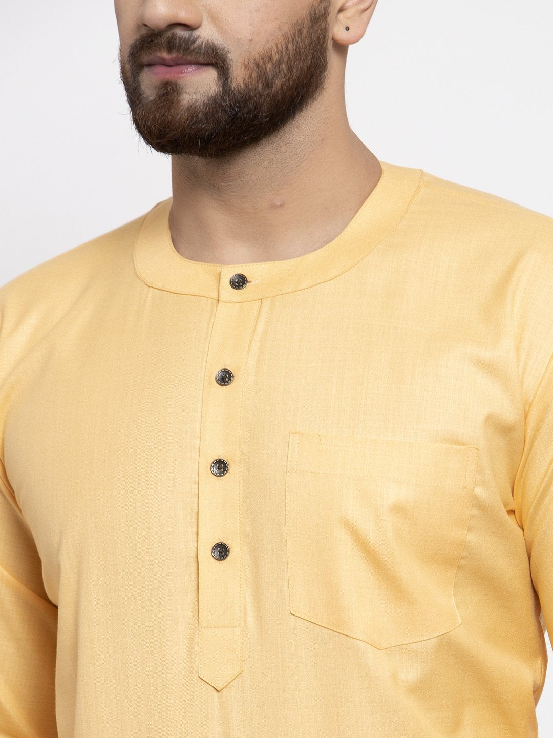 Jompers Men Mustard Solid Straight Short Kurta