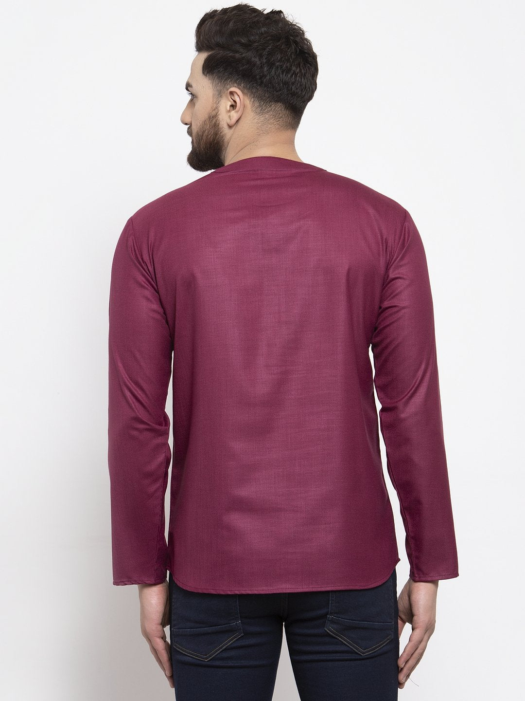 Jompers Men Purple Solid Straight Short Kurta