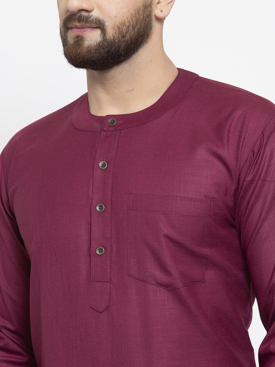 Jompers Men Purple Solid Straight Short Kurta