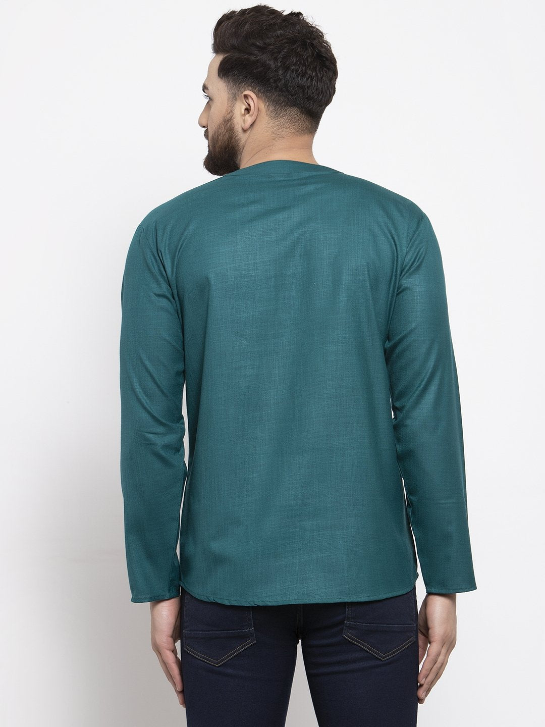 Jompers Men Teal Solid Straight Short Kurta