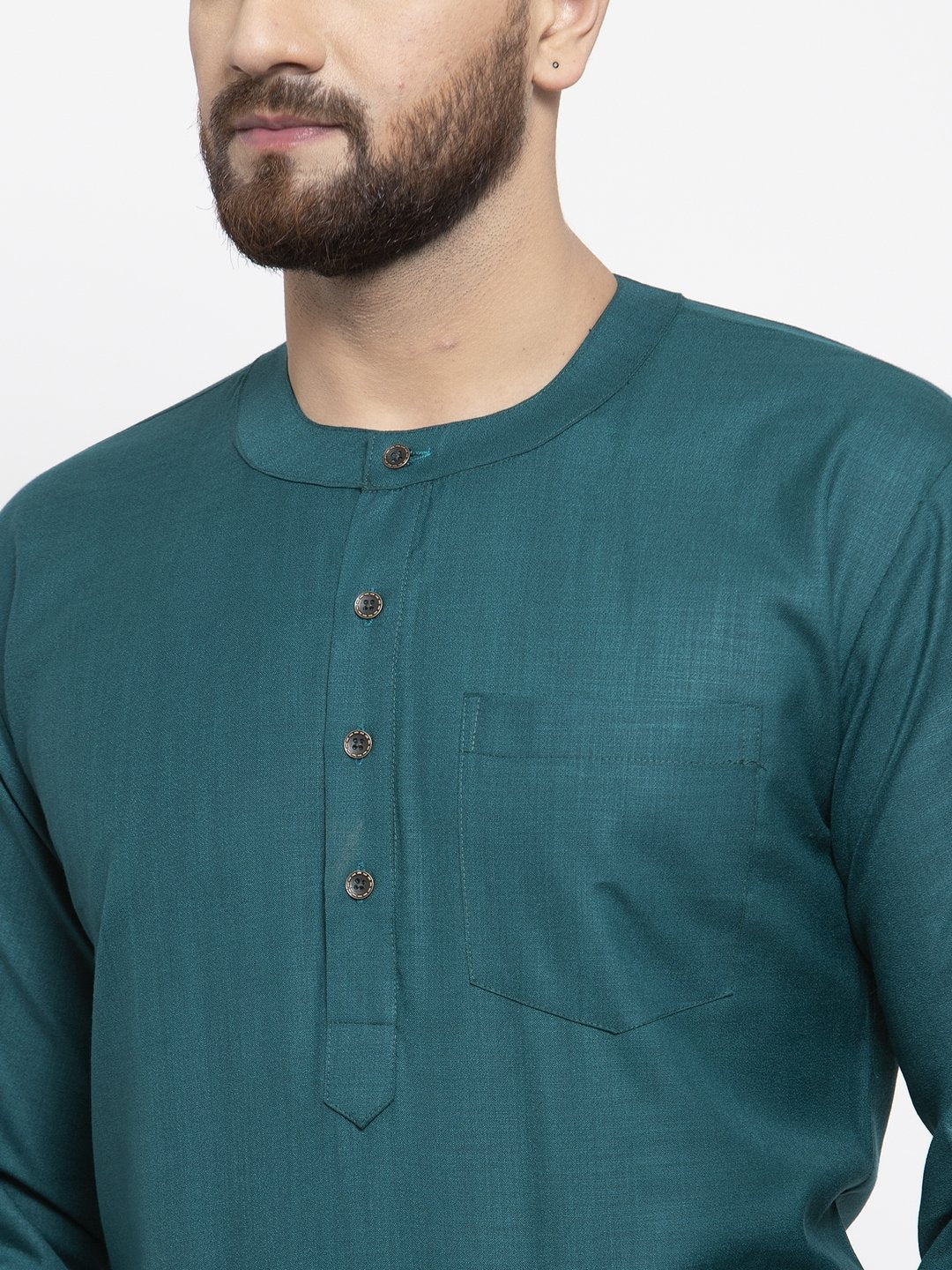 Jompers Men Teal Solid Straight Short Kurta