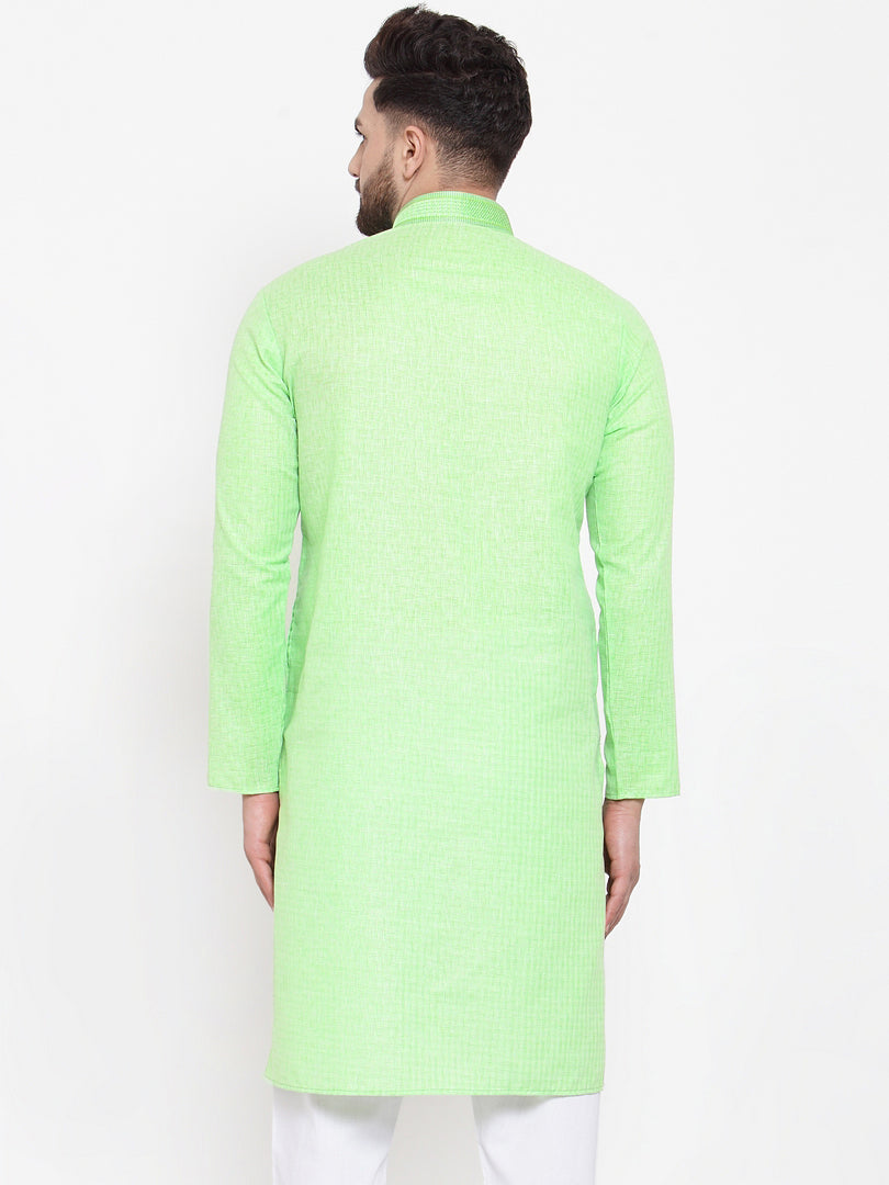 Jompers Men Green & White Embroidered Kurta Only