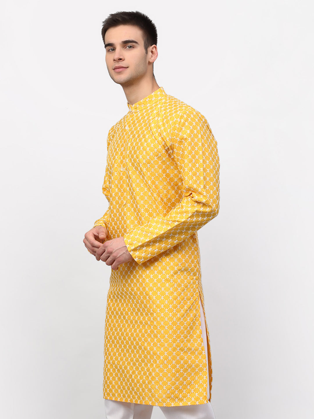 Jompers Men Mustard Chikankari Kurta Only