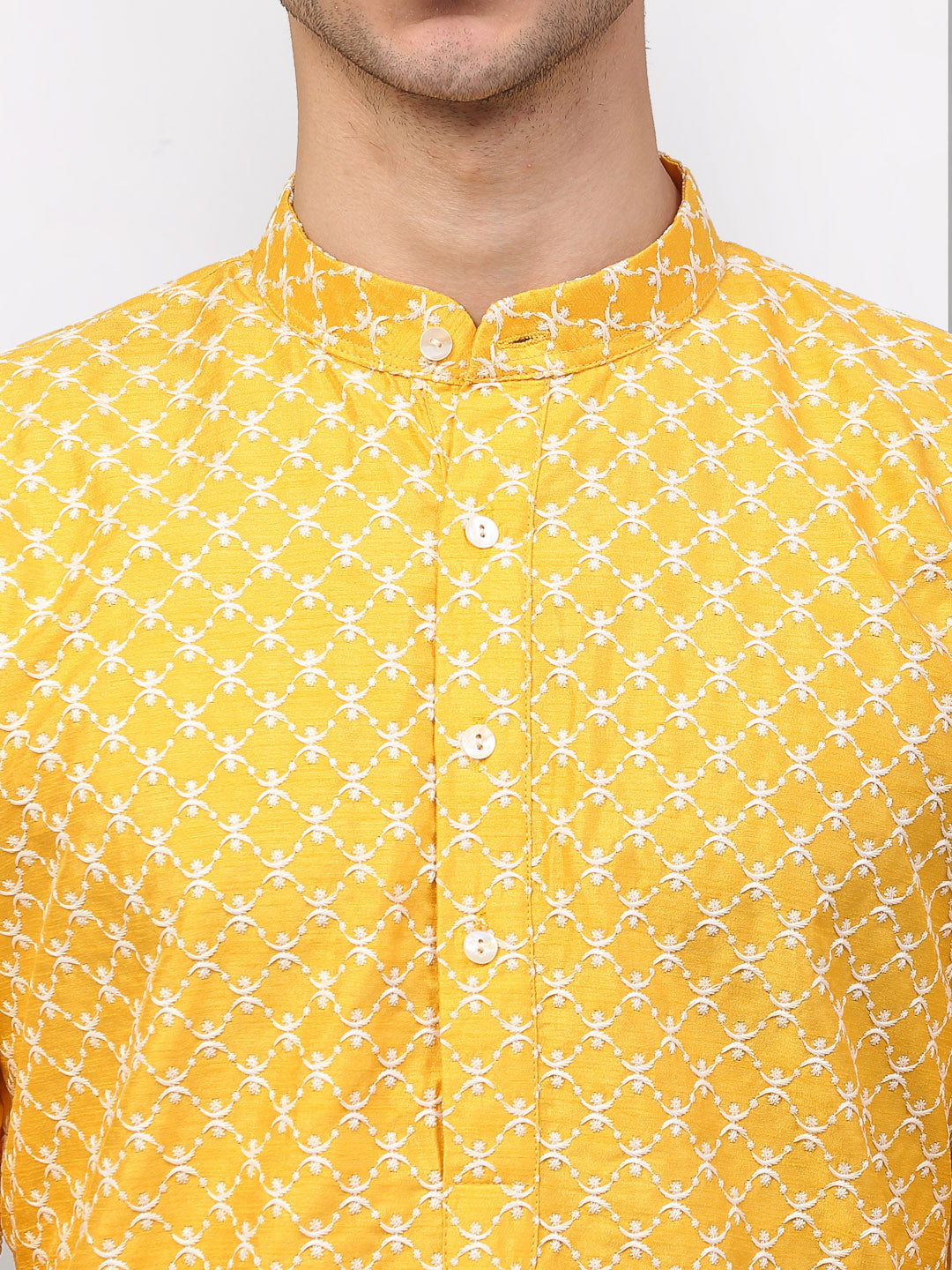 Jompers Men Mustard Chikankari Kurta Only