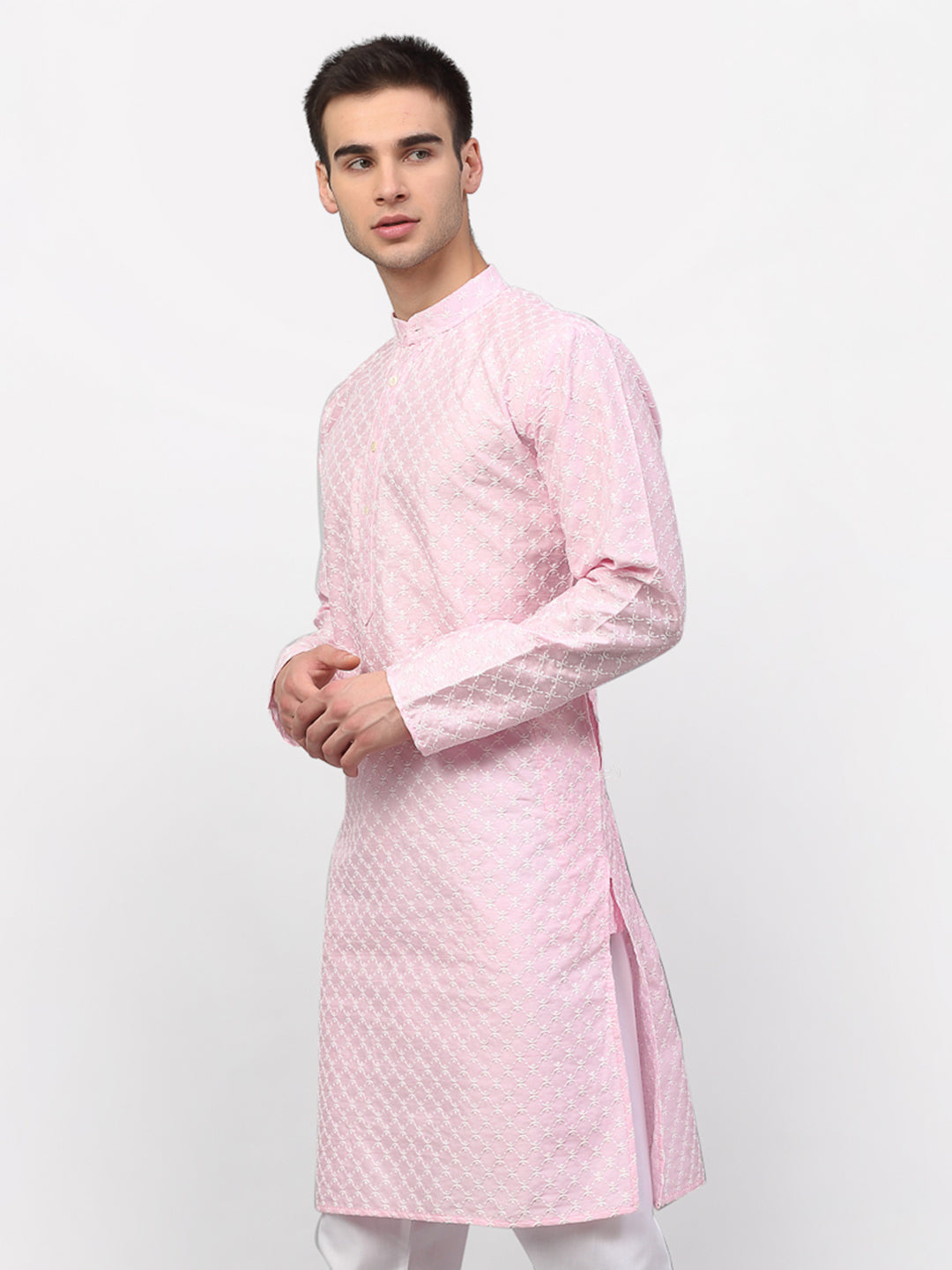 Jompers Men Pink Chikankari Kurta Only