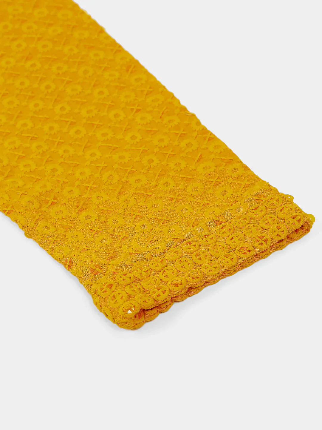 Jompers Men's Mustard Chikankari Embroidered and Sequence Kurta Only