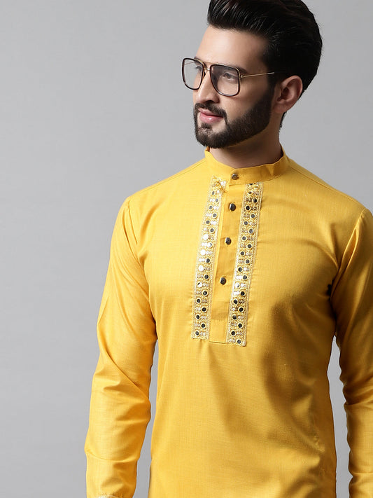 Jompers Men's Yellow Embroidered Kurta