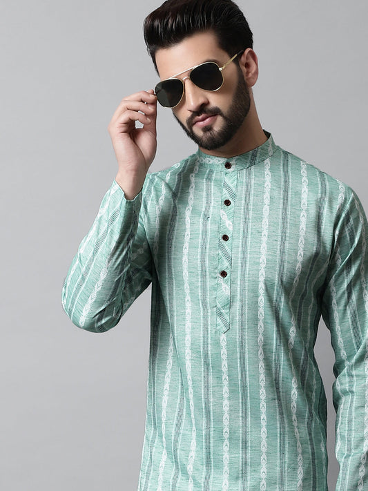 Jompers Men's Sky Blue Geomatric Printed Kurta