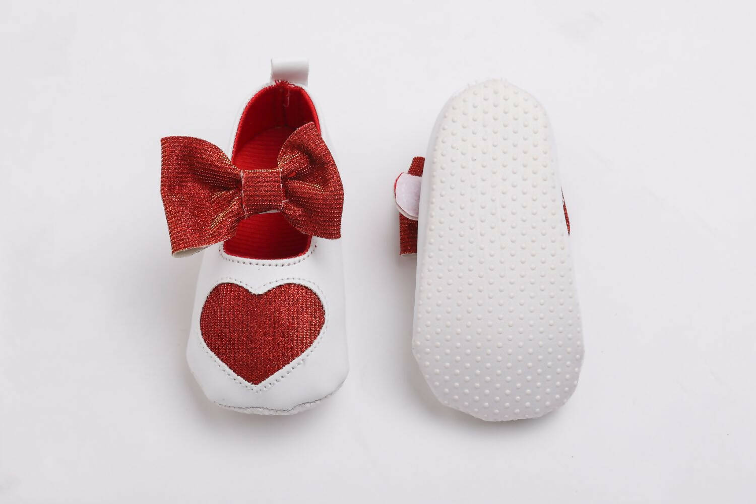 Tiny Bugs Girls Heart Bow Detailing Booties - White & Red  Grab2Buy Tiny Bugs Grab2Buy