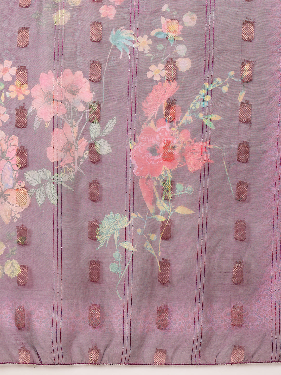 Hand Embroidered Kurta With Pant & Printed Dupatta, Purple - Hiral Fashion