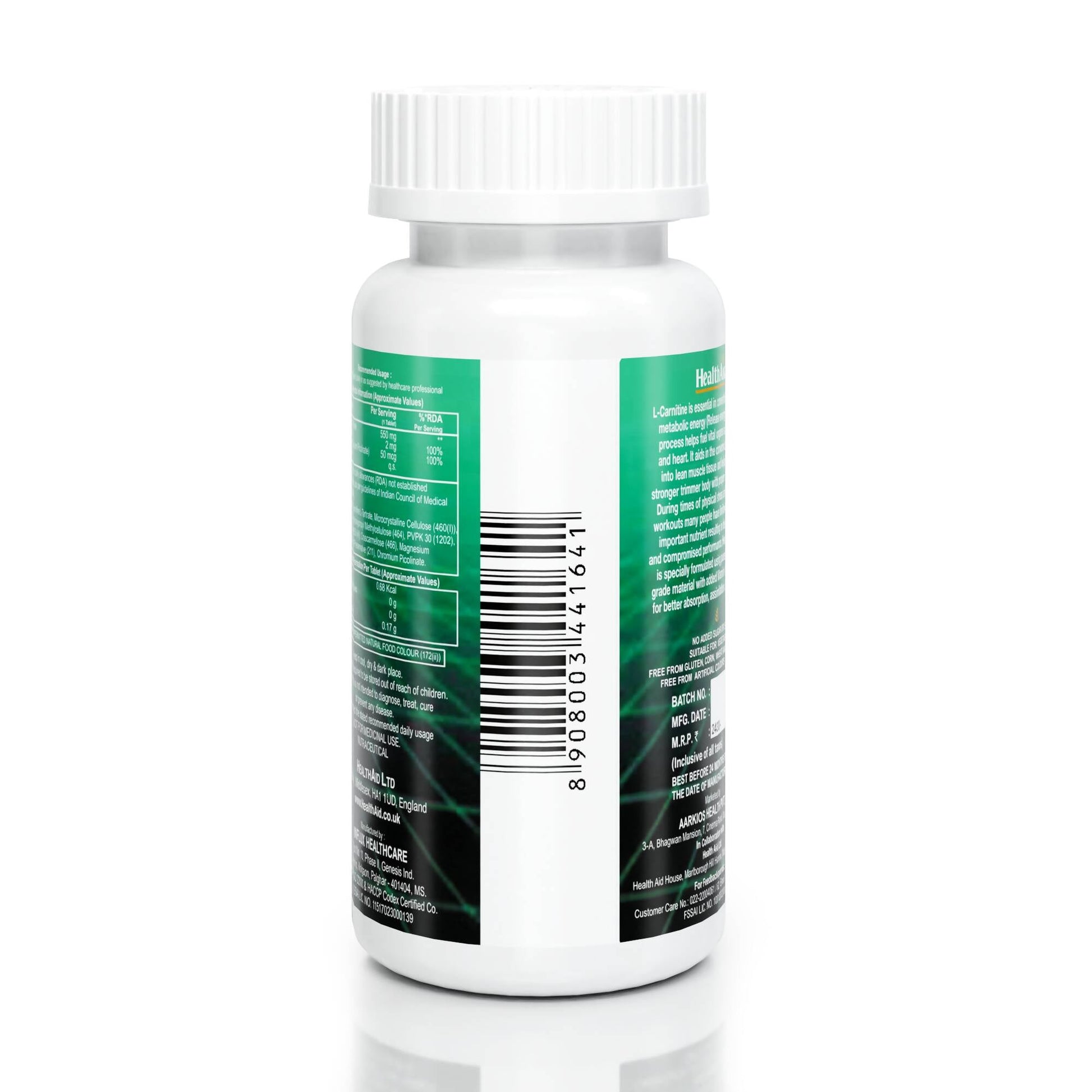 HealthAid L-Carnitine 550 mg with Vitamin B6 Chromium Tablets 