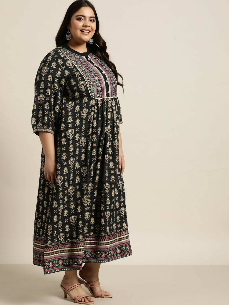 Juniper Women`s Dark Blue Rayon Fusion Wear Printed A-line Dress