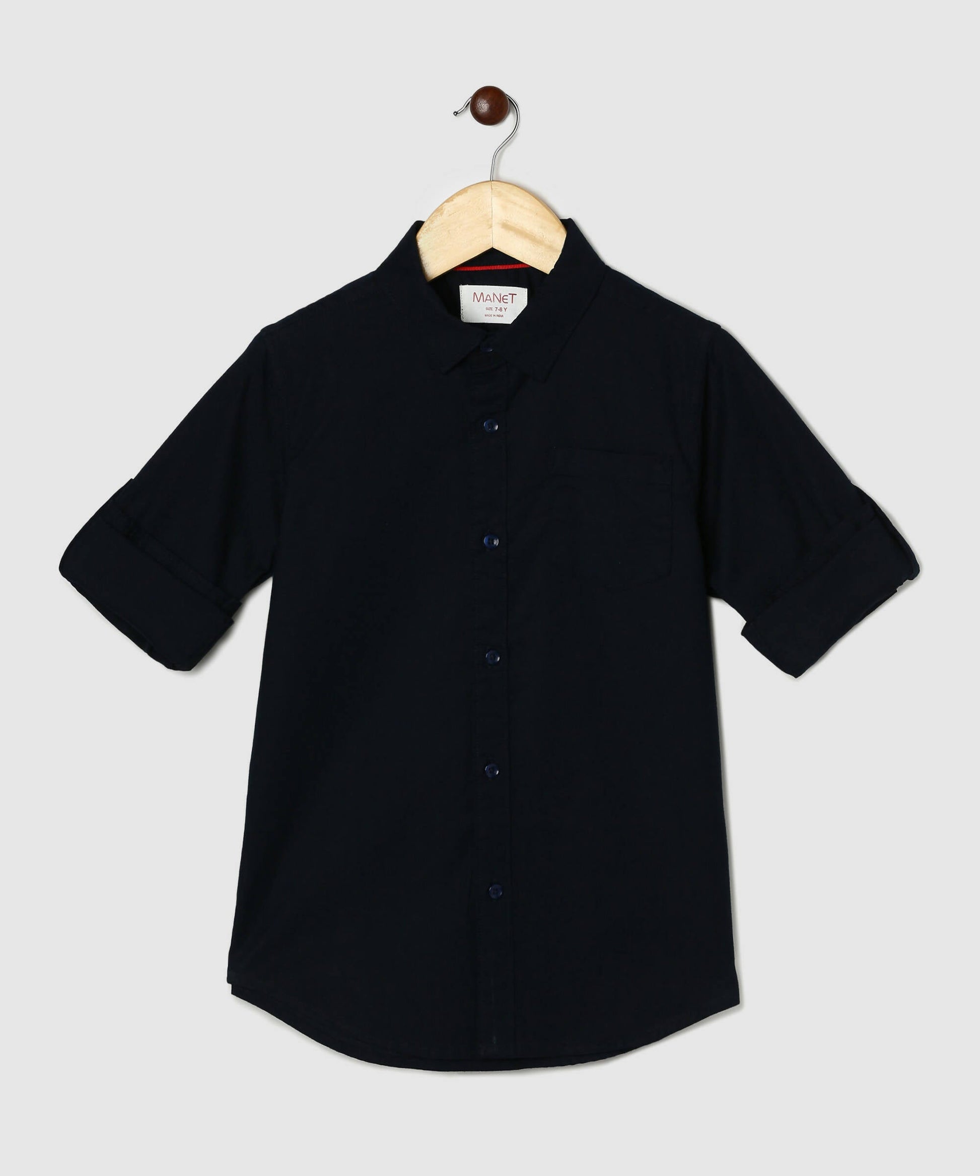 Manet Boys Full Sleeves Solid Shirt - Navy Blue