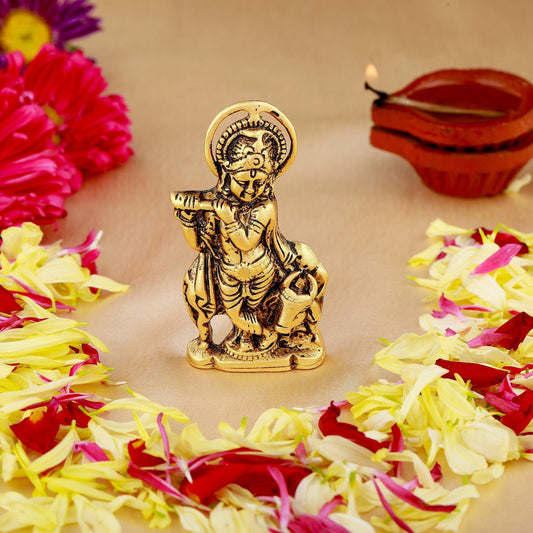 Estele Gold-Polished Spiritual Lord Krishna Idol for Home/Car Decor 