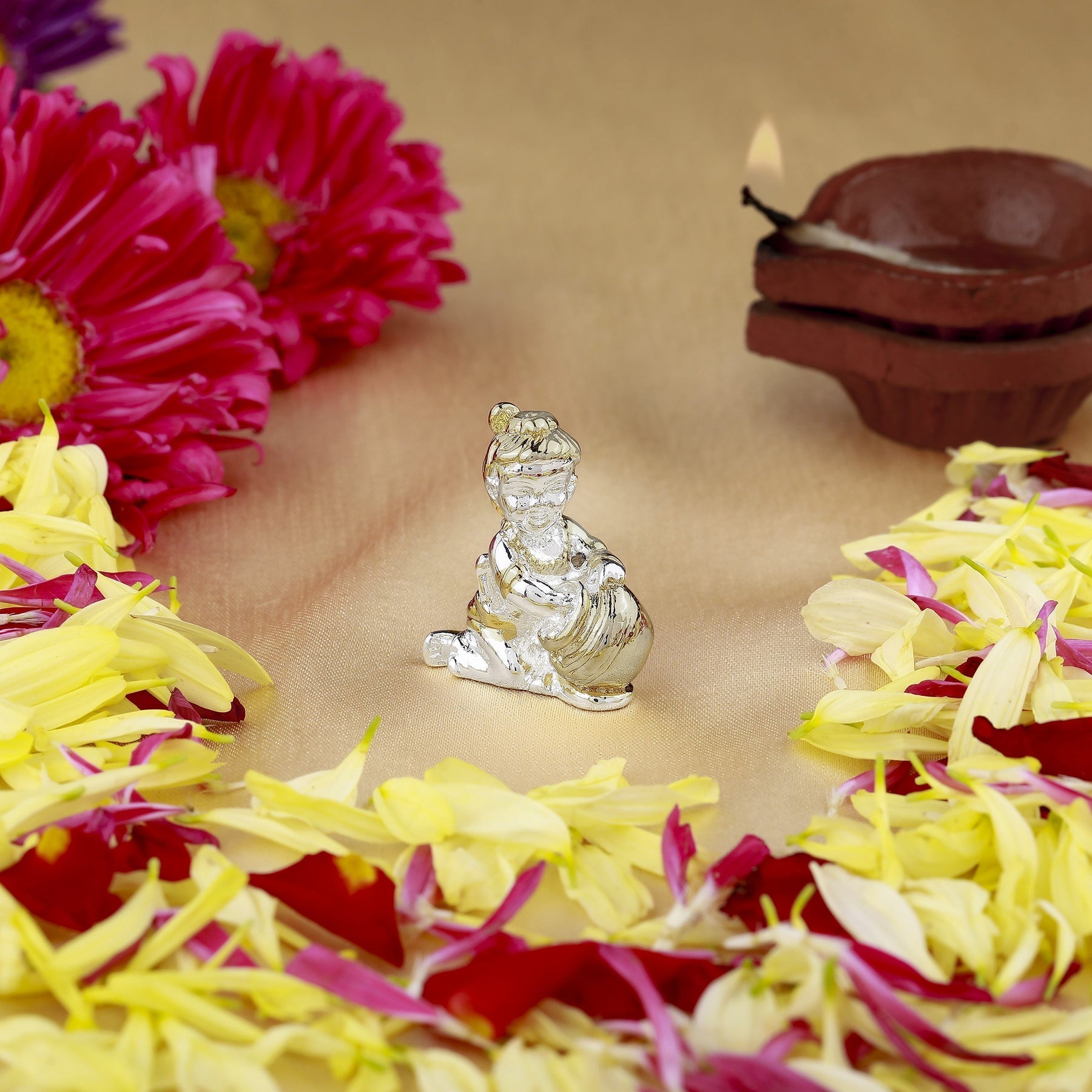 Estele Gold-Polished Makhan Chor Bal Sri Krishna Idol for Home/Car decor 