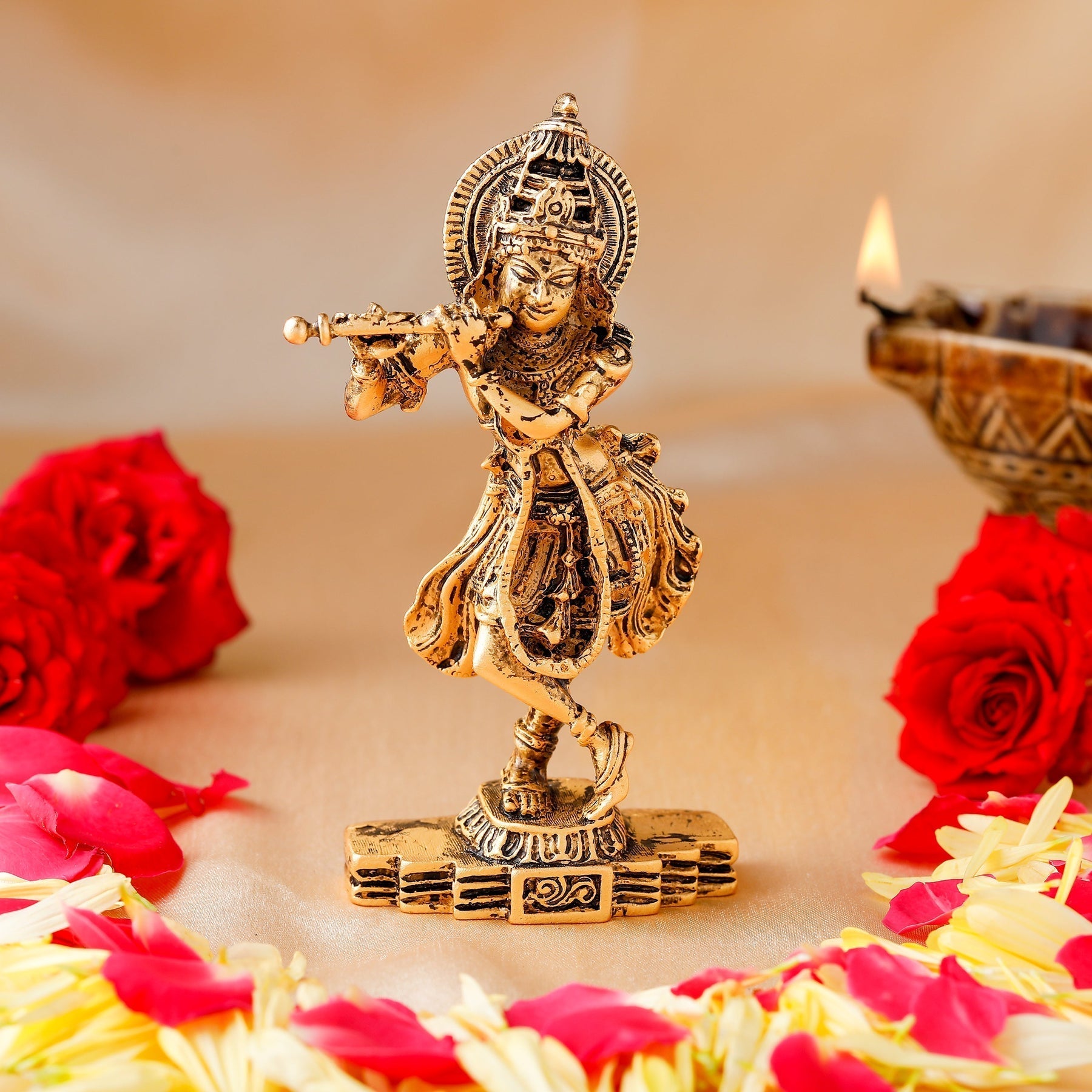 Estele Gold-Polished Sri Krishna Idol for Pooja/Car decor 