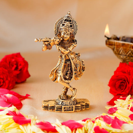 Estele Gold-Polished Sri Krishna Idol for Pooja/Car decor 
