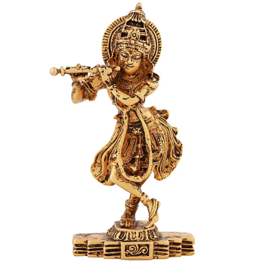 Estele Gold-Polished Sri Krishna Idol for Pooja/Car decor