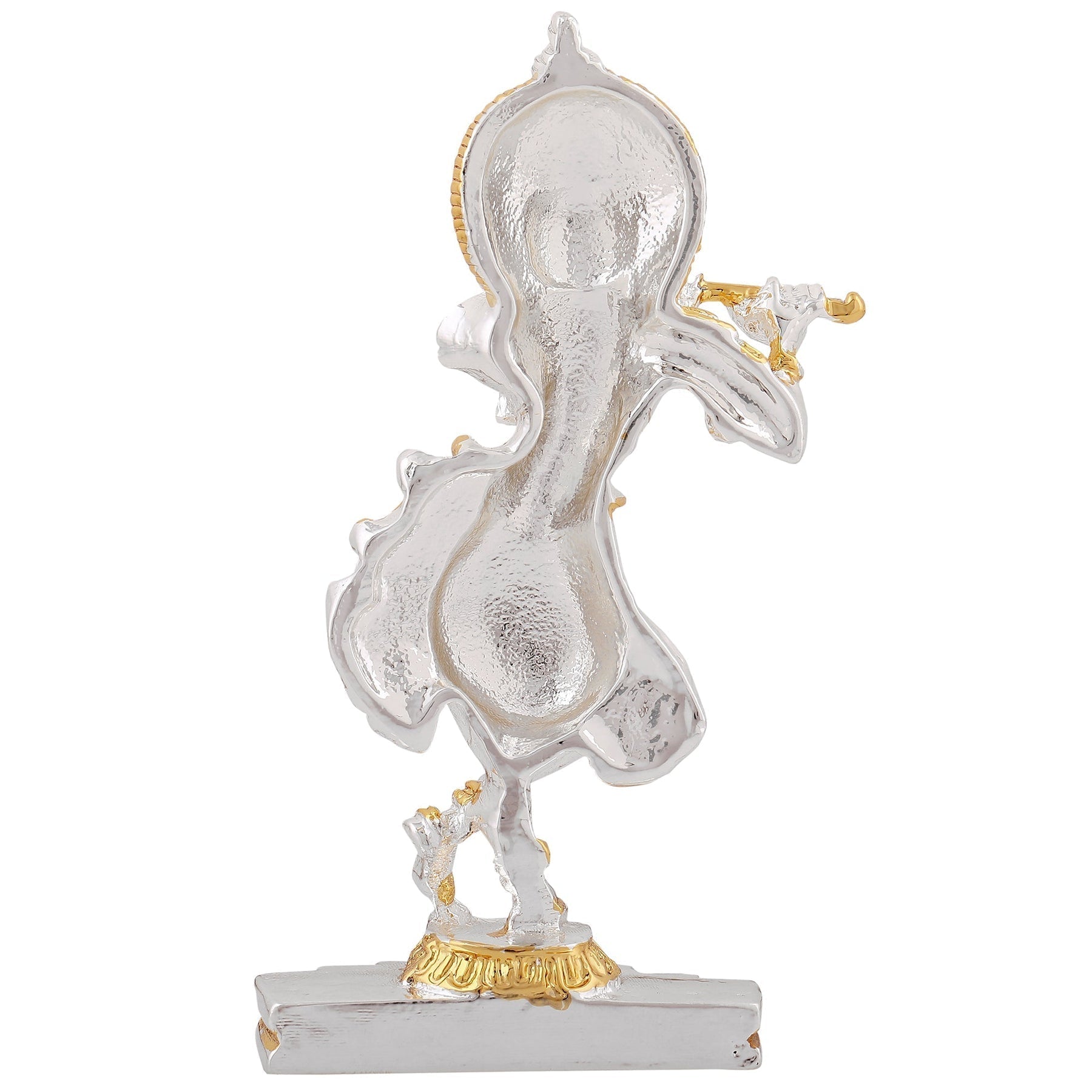 Estele Gold-Polished Playing flute Sri Krishna Idol for Home/Car decor 