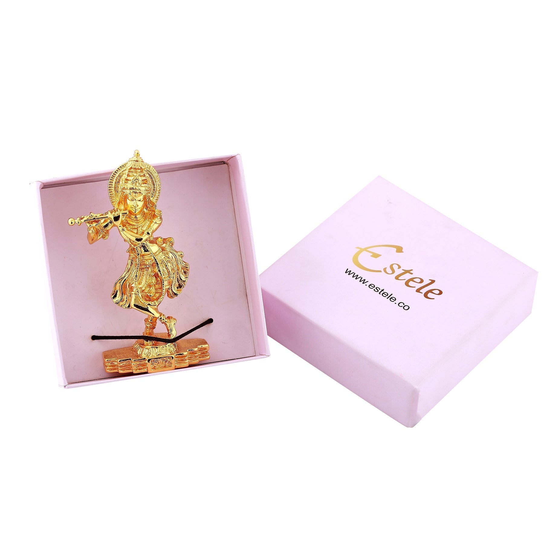 Estele Gold-Polished God of love Sri Krishna Idol for Pooja/Car decor 