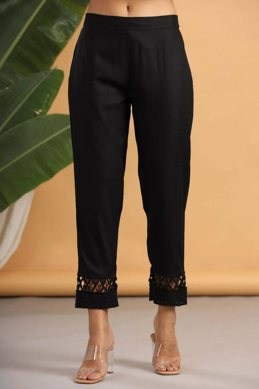 Juniper Women Black Rayon Solid Slim Fit Pant/Slim Pant - Grab2buy