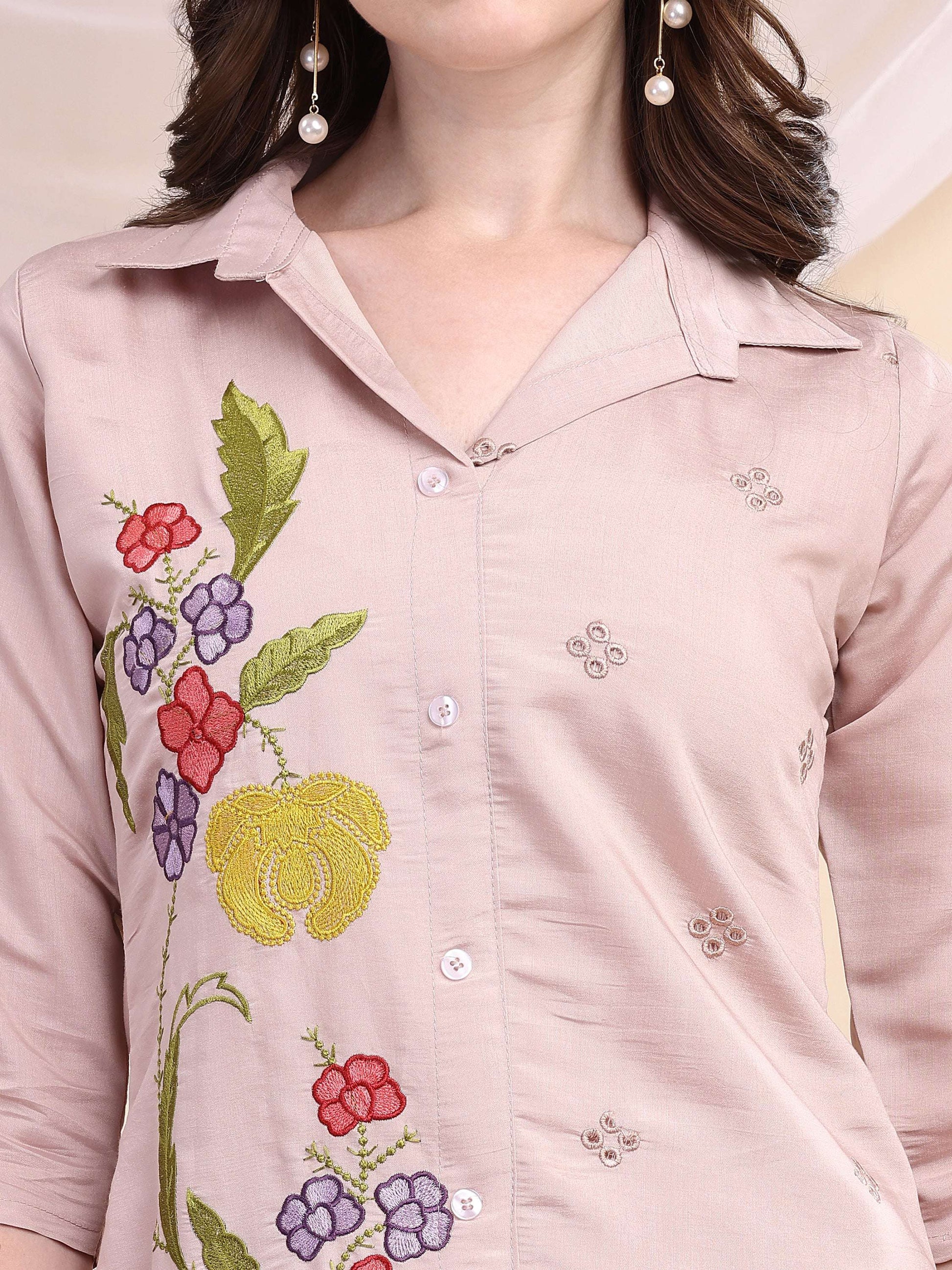 Floral Embroidered Co Ords, Pink - Hiral Fashion
