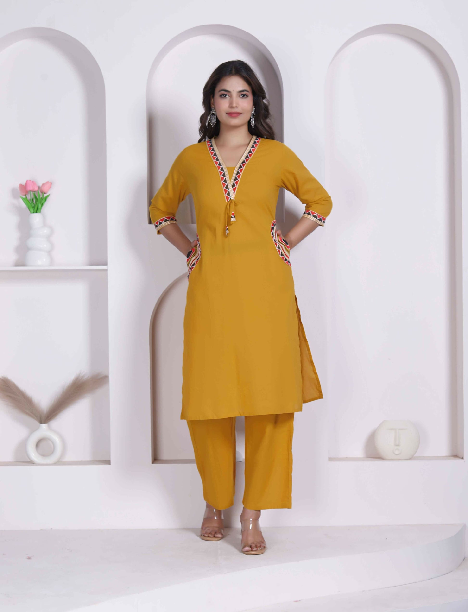 Miravan Womens Yellow Kurta And Palazzo Set