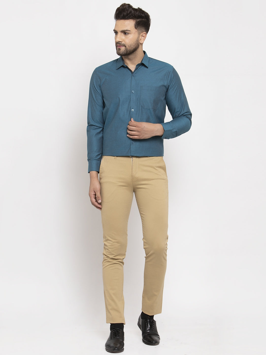Jainish Blue Men's Cotton Polka Dots Formal Shirt's ( SF 761Peacock )