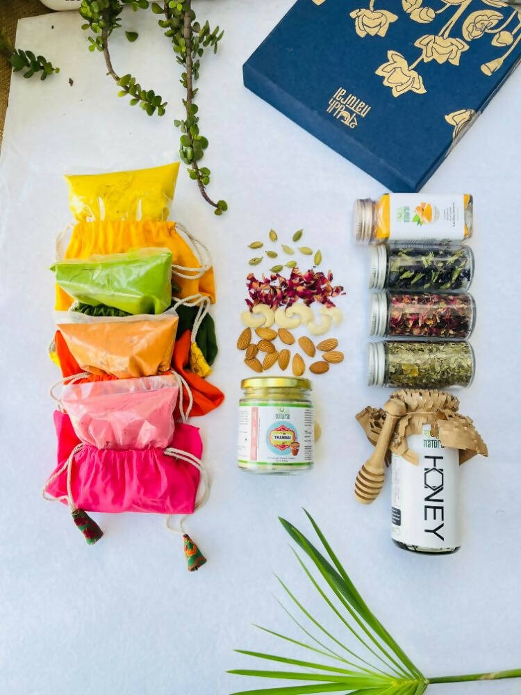 Shuddh Natural Edible Wholistic Colour | Ayurvedic Thandai Powder | Ubtan Based Herbal Gulal | Holi Gift Hamper | Natural Honey 