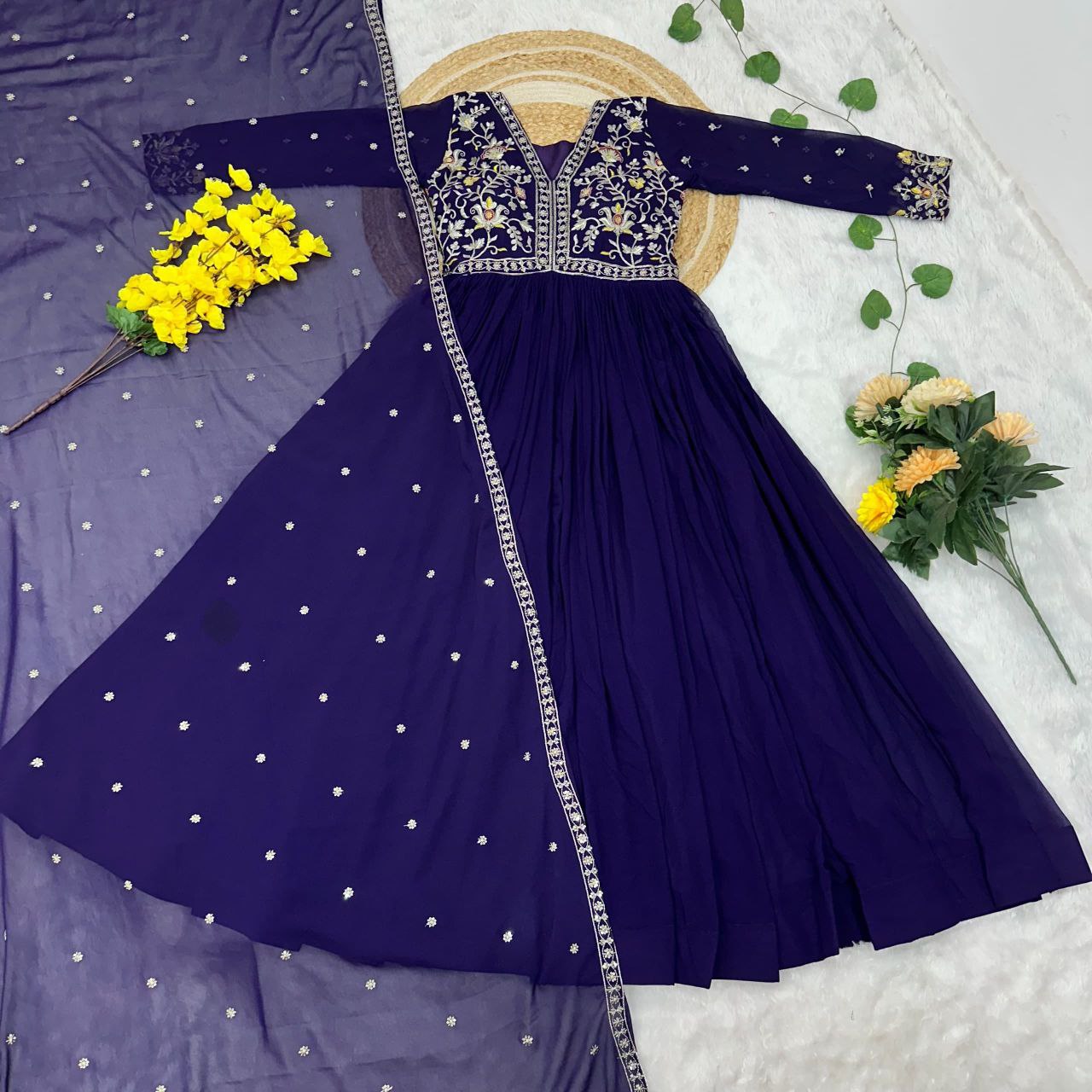 Prazu Fashion Purple Georgette With Rich Zari-Sequins Embroidery Gown